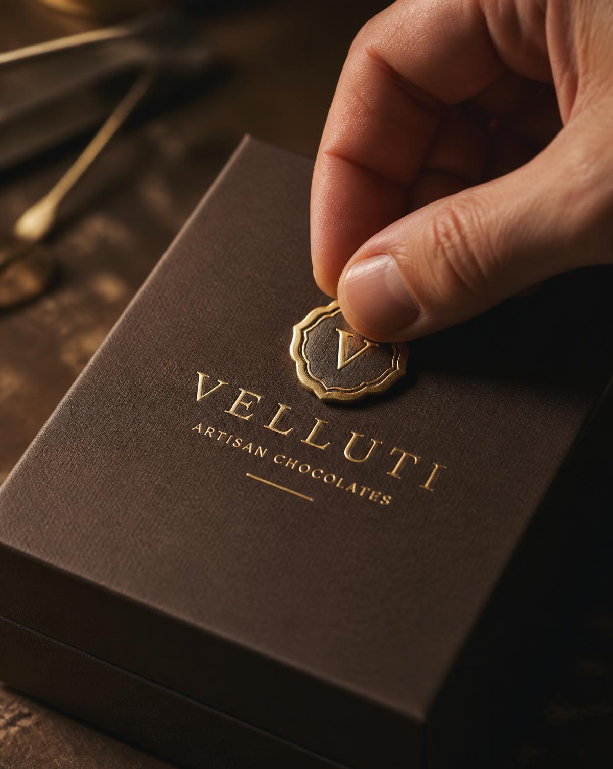Gold foil detail being placed on a luxury box