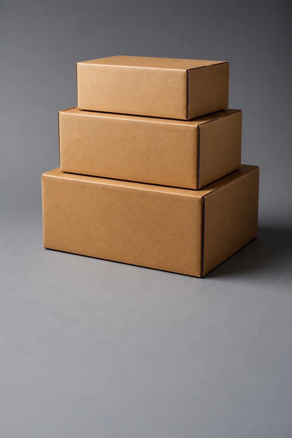 Stack of kraft corrugated shipping boxes