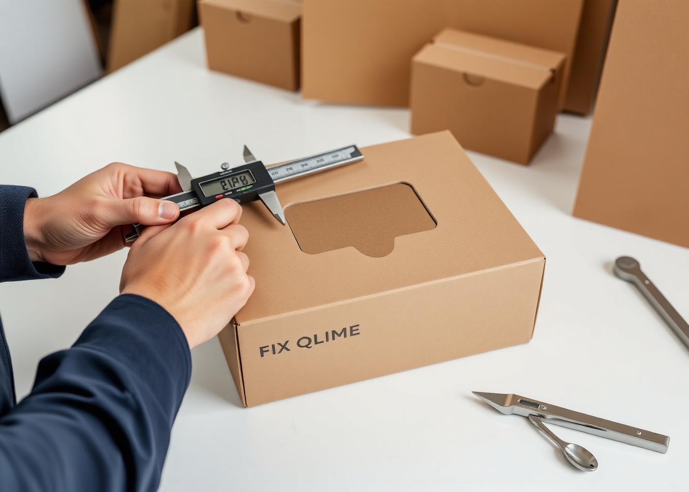 Custom corrugated box being measured during structural development