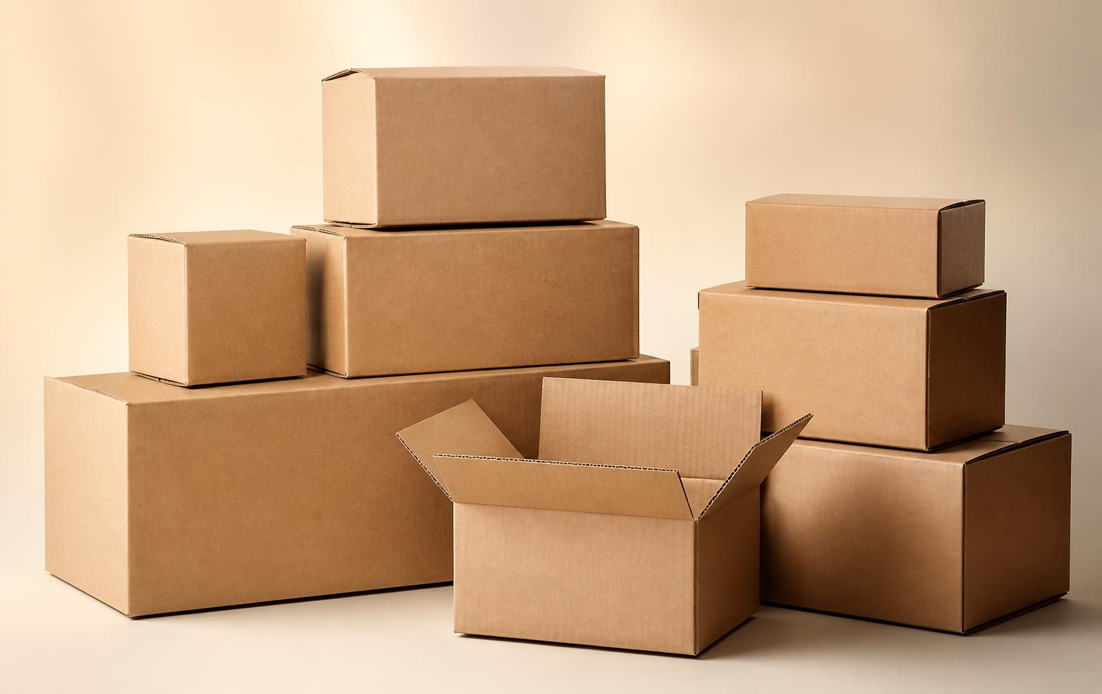 Stacked premium kraft corrugated boxes by Brown Hives